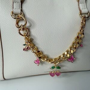 Handmade Gold Chain and Pink Butterfly and Cherry Charms.
